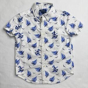 Polo Ralph Lauren Shirt Boys 4T Bear Sailboat Nautical Button Down Oxford